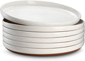 DOWAN 10.5" Large Dinner Plates Set of 6, High Edge Ceramic Plate - Microwave, Oven & Dishwasher Safe, Durable, Modern Dinnerware - Kitchen Porcelain Dish - Khaki White