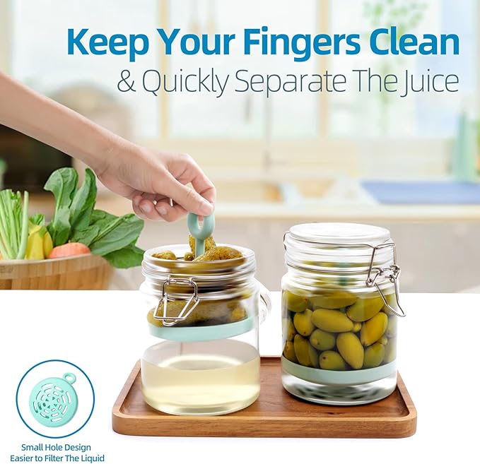 2 Pcs Pickle Jar with Strainer, 25 Oz Glass Pickle Container with Silicone Lift Separator, Airtight Lid Olive Storage Mason Jar for Jalapeno Gherkin Kimchi Marinade Fermenting Canning Jars Wide Mouth