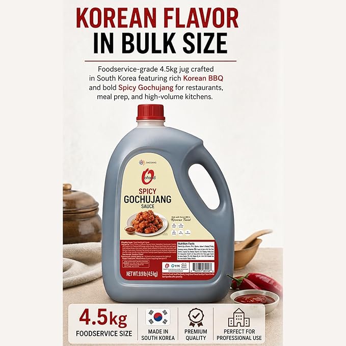 Korean Sauces – [Spicy Gochujang Sauce | 1.2 Gallon] 4.5kg - Vegan Bulk Marinade Glaze Dip for Bulgogi, Fried Chicken, Ribs, Tteokbokki, Stir Fry, Wings – O’food (Spicy Cochujang)
