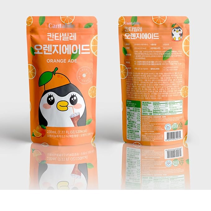 Cantabile Korean Convenience Store Pouch Drink Ready-to-Drink Refreshing Beverage Imported from Korea (6 Pack, Orange)
