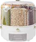 Grain Storage Container Dispenser, 6 Grids rice dispenser rotating, 360° rotating food dispenser One-Click Output rice Storage Round Grain Dispenser Kitchen (White Gold Plated 1.1kg)