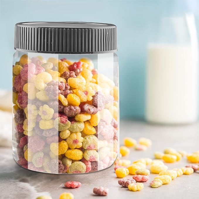 4 Pack Plastic Jars with Lids, 10 oz Clear Storage Container, Leakproof Plastic Mason Jars for Storing Dry Food, Coffee, Nuts and More