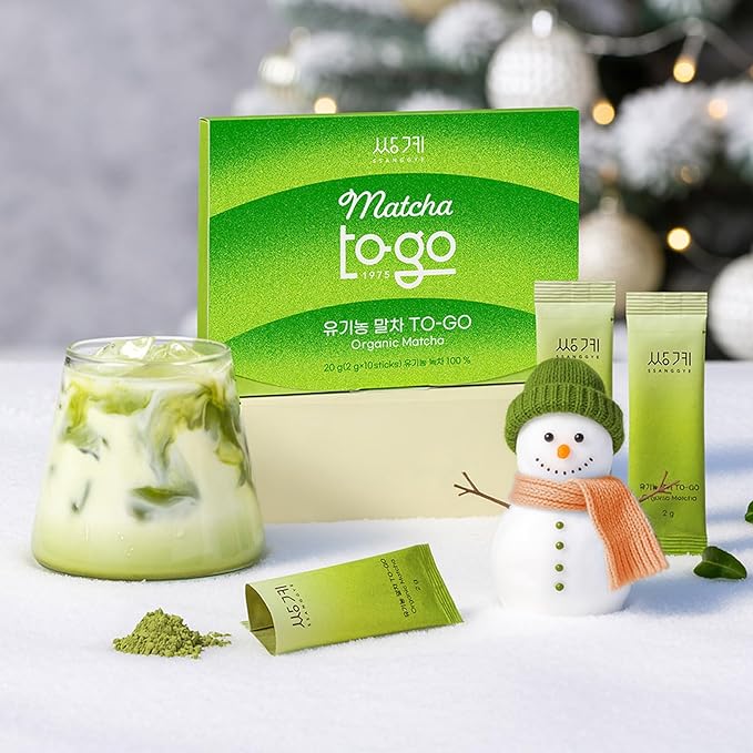 Ssanggye Matcha TO-GO | 2g x 10 Stick (total 0.7oz) | Ceremonial Grade Korean Matcha Powder from Jeju Island | Single Serve Sachets for On-The-Go | Green Tea Latte Cold Hot Daily Drink Individual Tea Packets