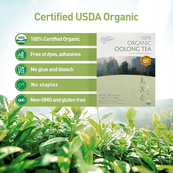 Prince of Peace 100% Organic Oolong Tea, BEST VALUE Family Size, 200 Tea Bags