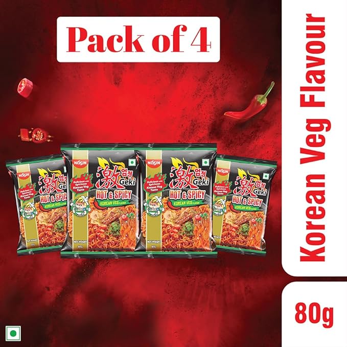 Nissin Geki - Hot & Spicy Korean Veg Instant Noodles, 80g (pack of 3)