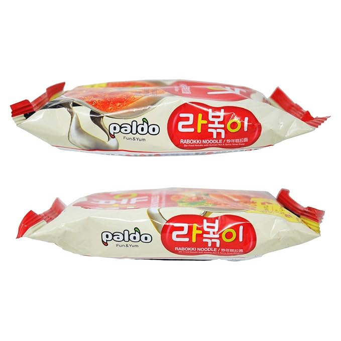 Paldo Fun & Yum Rabokki Ramen, Soupless Stir-Fried Noodles with Sweet & Spicy Seasoning Sauce, Tteokbokki Taste, Best Oriental Style Korean Ramyun, Brothless K-Food, 즉석 라볶이 145g x 4 Pack