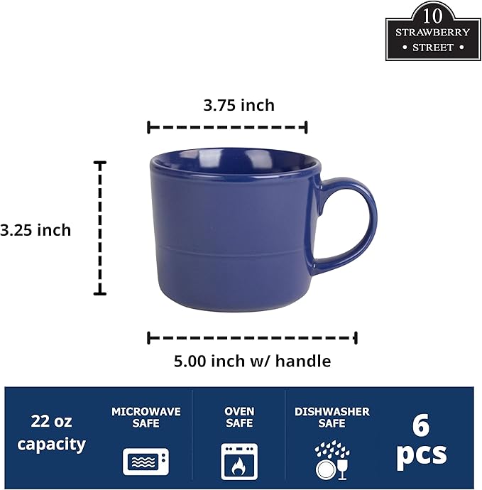 Double Line 3.75"/12 oz Mug, Set of 6, Cobalt Blue