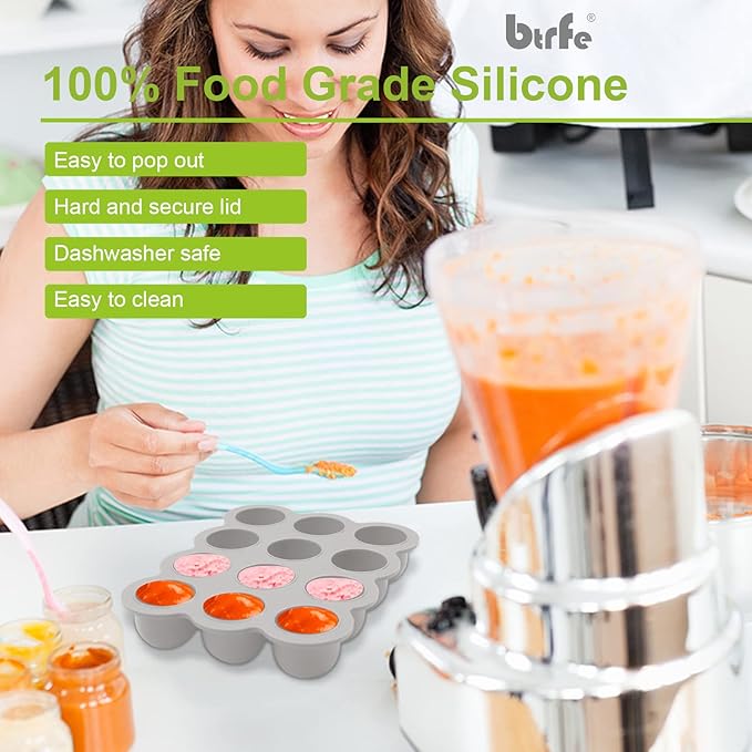 Baby Food Storage Container - 1.5oz x 12 Pods Silicone Freezer Tray with Lid for Homemade Baby Food, Fruit Purees, Vegetable & Breast Milk (Grey)