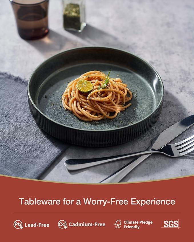famiware Star 7.5" Pasta Bowls Set, Salad Bowl Set of 8, Double Reactive Glaze, Stackable, Ideal for Your Friend for Housewarming, Festivals, Deep Forest