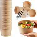 34 oz Disposable Kraft Paper Bowls with Lids and Sporks, 48 Sets Leak-Proof Meal Prep Containers for Hot & Cold Food, Soup, Salad, Snacks, Ice Cream, Desserts, Food Bowls