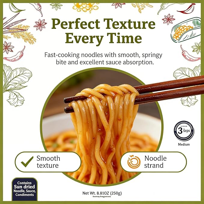 Food Earth Thai Chilli Noodles 250g | Spicy Thai Style Stir Fry Noodles | Quick Cook Non-Sticky Noodles for Wok, Chow Mein & Lo Mein | Easy Meal Kit | Medium Spice – 250g Pack