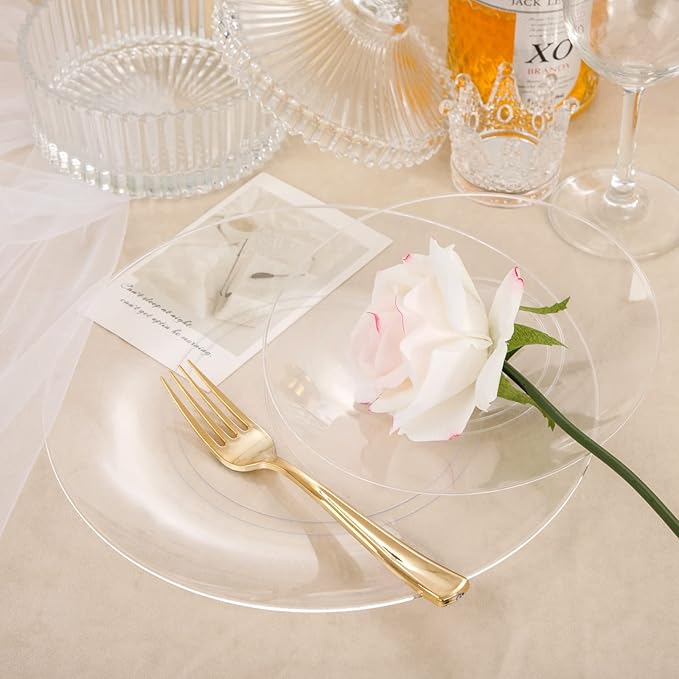 Hioasis 100pcs Clear Plastic Plates for Party - 10.25" Dinner Plates Disposable, Heavy -duty, Classy and Elegant for Weddin