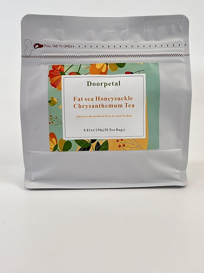 100% Pure Herbal Blend Plant-Pyramid Tea Bags （A pack of 50 bags）8.81oz/250g，Caffeine Free, Gluten Free 胖大海金银花菊花茶(Fat sea Honeysuckle and Chrysanthemum Tea)