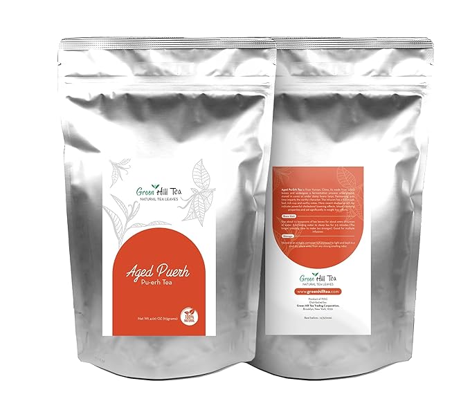 GreenhillTea Aged puerh tea Yunnan Pu-erh – Fermented Loose Leaf Tea, Smooth & Earthy Flavor, Pu-erh tea is an excellent, nutrient-rich choice for brewing kombucha, NO GMO , NO Additives , 100% natural 4 oz