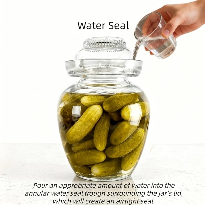 Fermentation Jar Pickle Jar, 2.5 Liter Glass Jar with Lid Water Seal Lid and Wide Mouth, Traditional Kimchi Jar for Kimchi, Sauerkraut, and Fermenting Vegetables