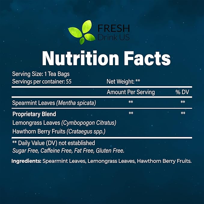 FreshDrinkUS, Premium 75 Tea Bags Better Sleep Herbal Tea | Caffeine-Free Loose Leaf Blend with Spearmint Leaves, Lemongrass Leaves, and Hawthorn Berry – Naturally Refreshing and Aromatic.