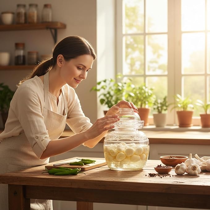 1.5L Glass Jar with Lid Fermentation Jar, Traditional Fermenting Kit Crock with Water Seal Airlock Lid, Pickle Jar for Pickles Kimchi, Sauerkraut, Wine Brewing Kombucha