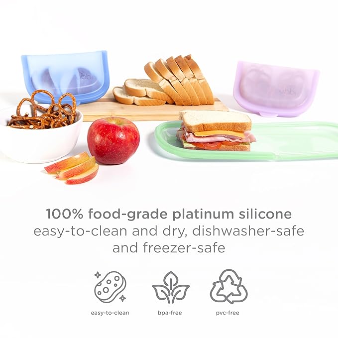 Ubbi Platemate Reusable Silicone Storage Bag, Opens Flat as Placemat, Dishwasher and Freezer-Safe, Lunch Container, Leakproof Sandwich & Snack Bag, Easy to Clean, BPA-Free, Sugar Snap Green