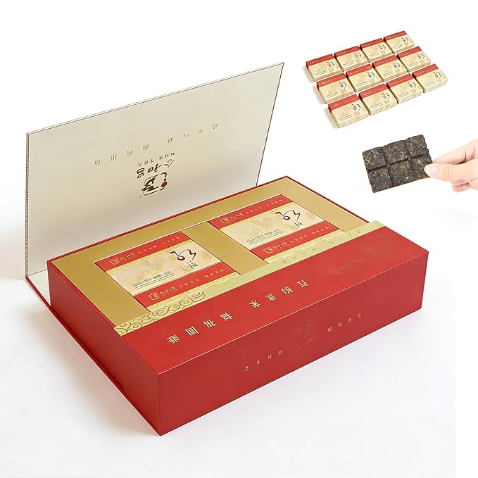 Pu-Erh Tea, 2015 Aged Pu-Erh Tea Brick Gift Box, Organic Ripe Fermented Dark Puer, 50g x 8 Individually Boxed, Chinese Compressed Puerh, Premium Holiday Present