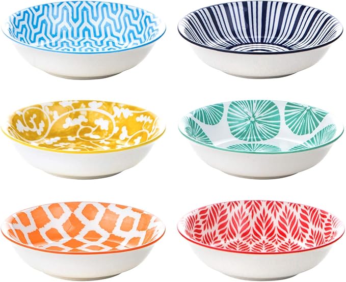 Selamica Ceramic Mini Dipping Bowls, 2.5oz Soy Sauce Dish, Appetizer Side Dishes for Sushi, Sauce, Party - Assorted Colors Pack of 6