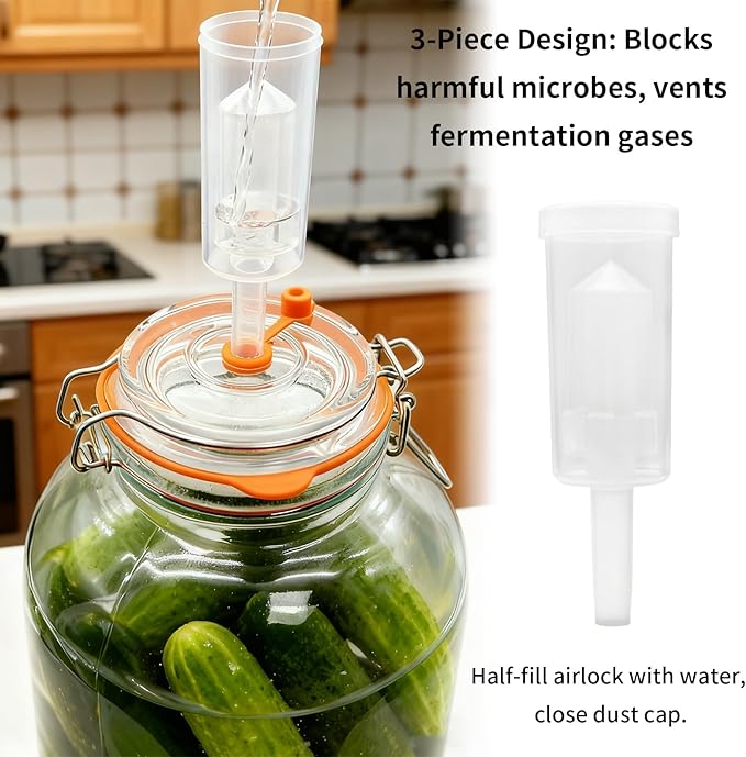 2 Pack Fermentation Jars with Weights & Airlocks, 1 Gallon Wide Mouth Kimchi Containers Pickle Jar Fermenting Jar Kit for Kombucha, Sauerkraut, Kimchi and Pickles