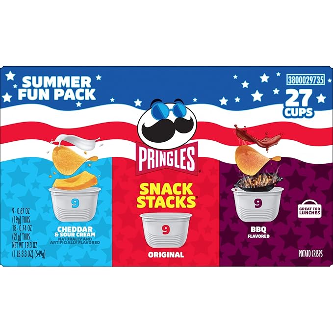 Pringles Potato Crisps Chips, Lunch Snacks, On-the-Go, Snack Stacks, Variety Pack, 19.36oz Box (27 Cups)