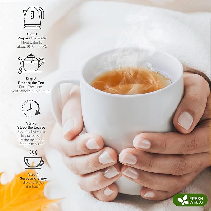 FreshDrinkUS, Memory Brain Booster Tea Bags | 75 Count | Ginkgo Biloba, Gotu Kola, Lion’s Mane Mushroom, MCT Coconut Oil | Herbal Blend Tea Bags | Naturally Flavorful, No Additives, Caffeine-Free
