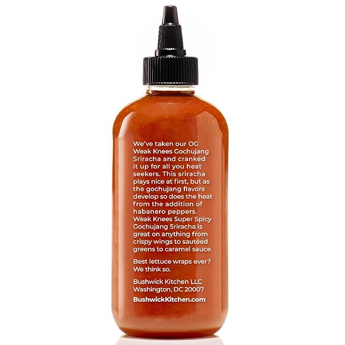 Weak Knees Super Spicy Gochujang Sriracha Hot Sauce - Bold Korean Gochujang Paste with Habanero Heat for Wings, Tacos & Marinades - Made in the USA - 10.5oz Squeeze Bottle