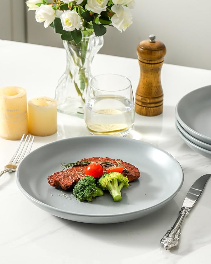 Stoneware Plate, 10 Inch Dinner Plate Set of 4,Dinnerware Set Plates for Steak, Noodless, Microwave, Oven, and Dishwasher Safe,Pebble Gray