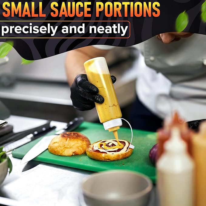 6-Pack Plastic Condiment Squeeze Bottles 8oz – Refillable Squirt Bottles with Narrow Tip, Leak-Resistant | Great for Oil, Sauces, Ketchup, Mayonnaise, Syrup, Dressing, BBQ Stations & Catering Use