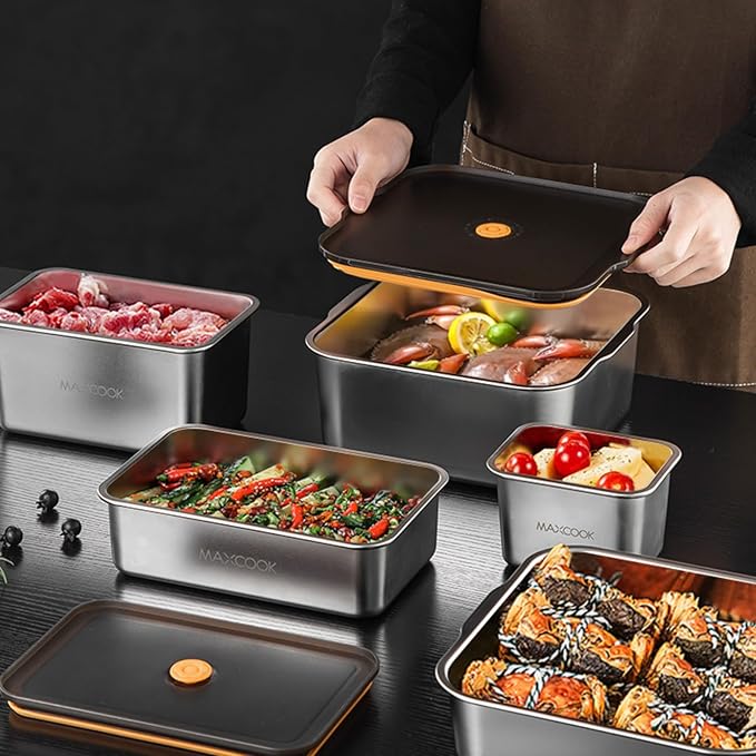 Stainless Steel Food Containers with Lids, 18.6 oz & 71 oz Food Storage Container set, Metal Food Container Bento Box, Snack Container set with Lid,Dishwasher & Freezer Safe(2100 ml & 550 ml)