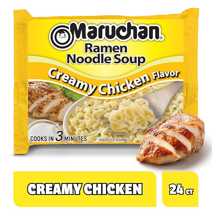 Maruchan Ramen Noodle Soup, Creamy Chicken Flavor – Japanese-Style Instant Noodles, Quick & Easy Meal for Students & Busy Families – 3 Oz. (24 Pack)