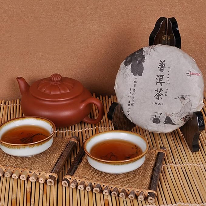 SANRAN Aged Pu-erh Tea, Ripe Puerh Tea Cake, Fermented Chinese Black Tea, 100g/3.53oz