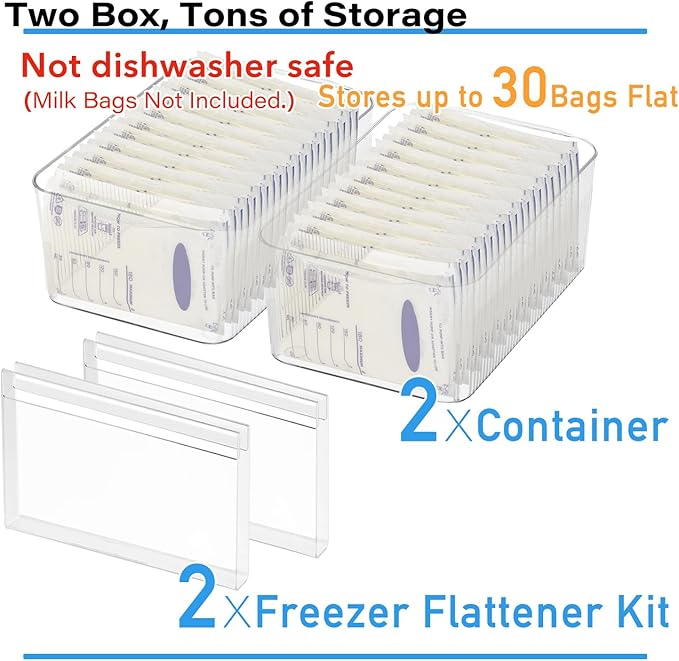 Ugotfeels Breastmilk Storage Container with Freezer Flattener Kit, Large Capacity Organizer Bins for Flattening Milk Bags, Save Refrigerator Space (2 Pack)