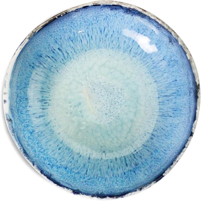 roro 8 Inch Handmade Coral Ceramic Stoneware Bowls Set of 2 - Rustic Charm, Tropical Style, Coral Blue with Rustic Textured Finish, Serving Bowls for Beach