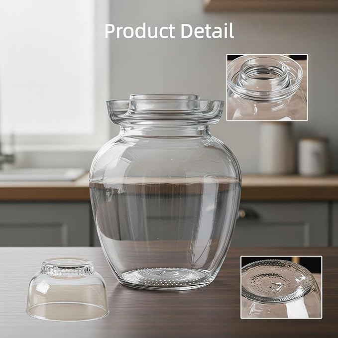 Fermentation Jar Pickle Jar, 2.5 Liter Glass Jar with Lid Water Seal Lid and Wide Mouth, Traditional Kimchi Jar for Kimchi, Sauerkraut, and Fermenting Vegetables