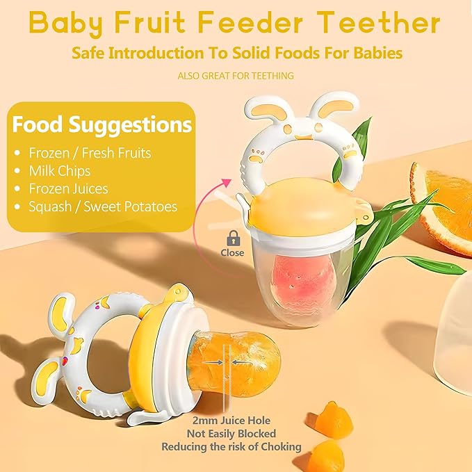 Easter Bunny Baby Fruit Feeder Pacifier | Infant Fruit Food Feeder Pacifier & Food Dispensing Spoon | Fresh Fruit Teethers for Babies | Silicone Feeder Baby,Gifts for Boys and Girls-Rabbit