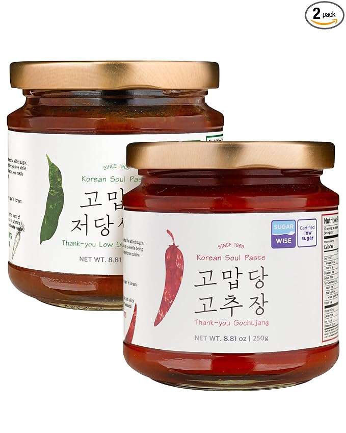 Thank-you Korean Sugar-Free Gochujang & Ssamjang with Allulose Set, Korean Chili Paste & Dipping Sauce for Healthy Cooking, Keto-Friendly, No Wheat Flour, BBQ, Vegetables & Traditional Korean Food, 8.81 oz.+ 8.81 oz.