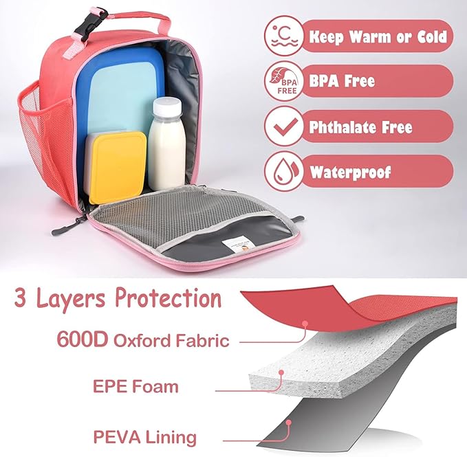CaCTOUR Lunch Box Kids,Premium Insulated Lunch Bag for Girls Boys,Soft Bag Mini Cooler Back to School Thermal Reusable Lunch Bag for Work School Picnic -Red