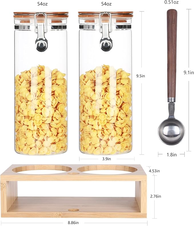 KKC Airtight Glass Nut Storage Jar with Spoon (50 oz / 1.5L) – Large Food Canister with Bamboo Lid for Nuts, Walnuts, Cashews, Almonds – Keeps Snacks Crunchy – Pantry Organization Container
