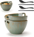 Ramen Bowl with Chopsticks and Spoons Set, 7 Inch Ceramic Noodle Bowl Set of 2, Dishwasher Safe for Pho Udon Soba Noodle Salad Pasta, Special Reactive Wild Sage Earth Bowls Set