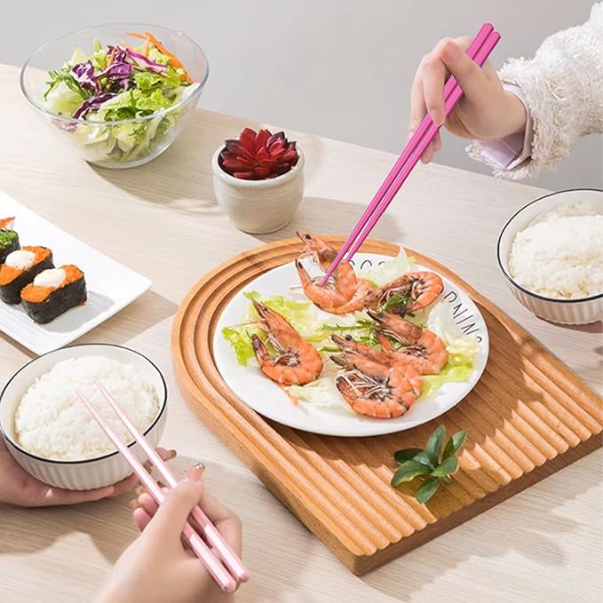 Chopsticks Reusable Dishwasher Safe, Slivek Premium Japanese Chinese Korean Chopstick, Non-slip, Lightweight, 9.05 inches - Macaron Pink Chop Sticks, 5 Pairs