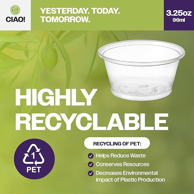 CIAO! 3.25OZ PP Clear Portion Cup, Lids Sold Separately (Case of 2,500)