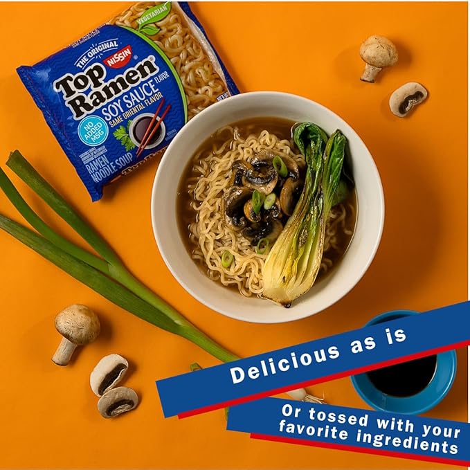 Nissin Top Ramen Noodle Soup, Soy Sauce, 3 Ounce (Pack of 48)