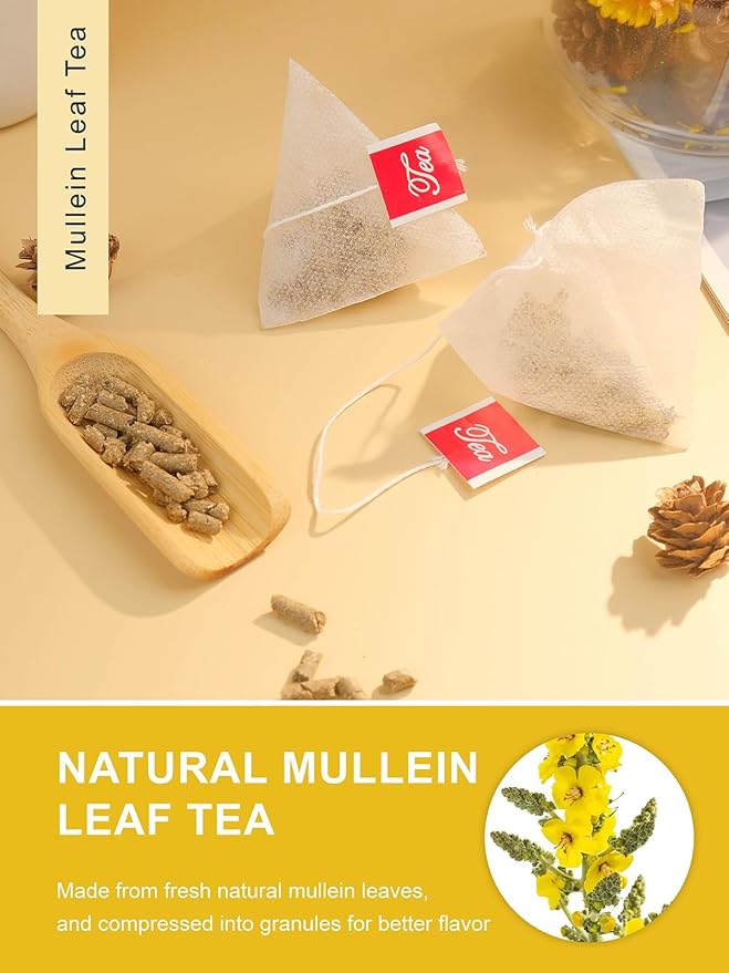 TeeLux Mullein Leaf Tea Bags, 3g/Bag, 60 Count, Natural Mullein Leaves, Caffeine Free, Biodegradable Corn Fiber Pyramid Tea Bags