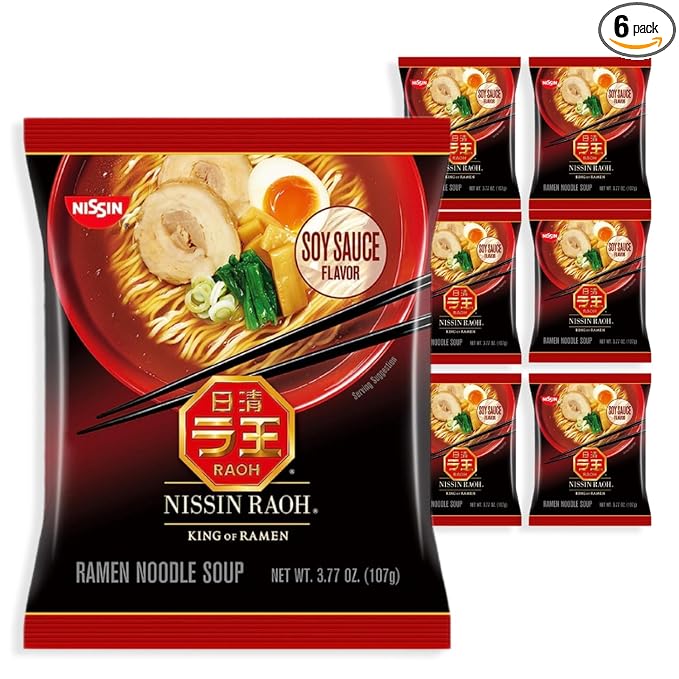 Nissin RAOH Ramen Noodle Soup, Soy Sauce, 3.77 Ounce (Pack of 6)