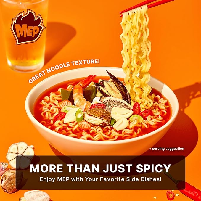 Samyang MEP Garlic Clam Ramen, Spicy Korean Instant Noodle Soup, ENHYPEN Pick, Refreshing Seafood Bone Broth Ramyeon, 3.88 oz (Pack of 4)