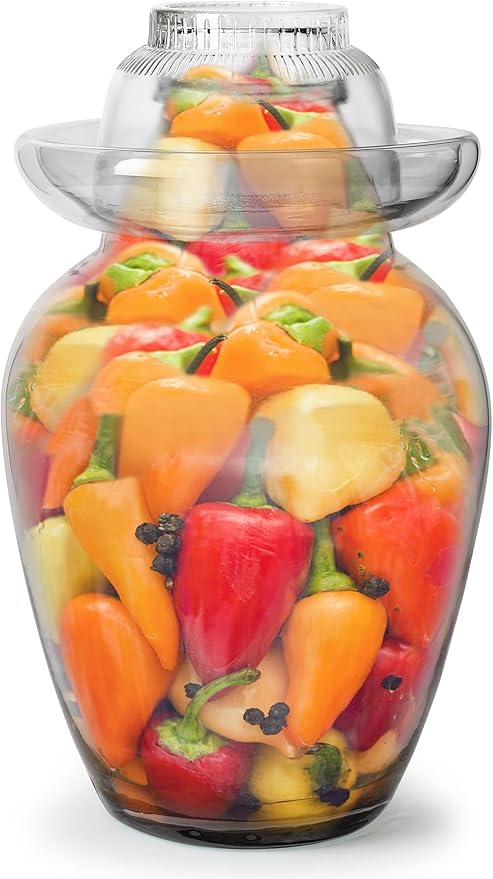 Large Traditional Sichuan Chinese Glass Fermenting Jar with Water Seal Airlock Lid, Glass Fermentation Crock for Pickling, Kimchi, Sauerkraut, and Fermentation (4.5 Liter, 155 Oz, 1.21 Gallons)
