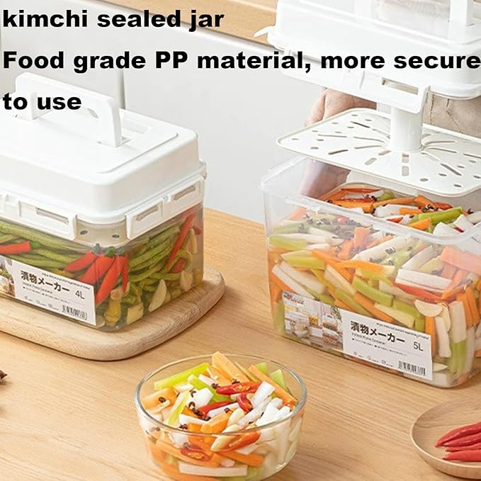 Kimchi Fermentation Container - Airtight 4/5L Pickle Keeper With Handle And Lid, Kimchi Box - Clear Kimchi Press Fermentation Storage Container, Maintain Fresher Taste, vinegar