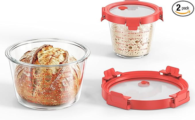 GENICOOK Glass Containers with Airtight Lids, 2-Piece Borosilicate Glass Baking Set (24oz & 71oz) for Sourdough Starter, Dough Mixing & Proofing, Wide Mouth with Easy-Read Measuring Marks, Microwave, Oven & Dishwasher Safe